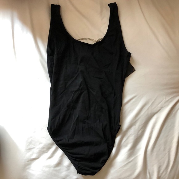 ASOS black plunge bodysuit, silver chain detailing - Picture 2 of 5